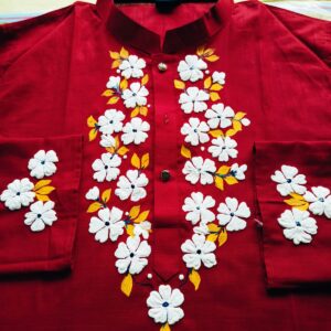 মেরুন ব্লসম হ্যান্ড পেইন্ট পাঞ্জাবি