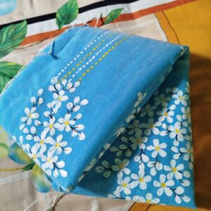 নীল আকাশে শিউলি হ্যান্ড পেইন্ট শাড়ি