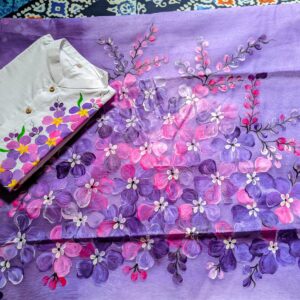 ল্যাভেন্ডার ব্লুম হ্যান্ড পেইন্ট শাড়ি