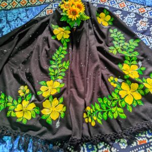 নিশীথ কালোতে সোনালি ফুল – হ্যান্ড পেইন্টেড শাল