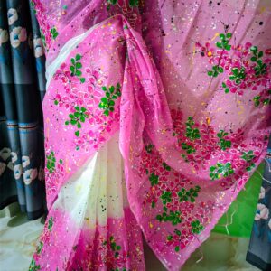 পিংক ব্লসম স্প্ল্যাশ হ্যান্ড পেইন্ট শাড়ি