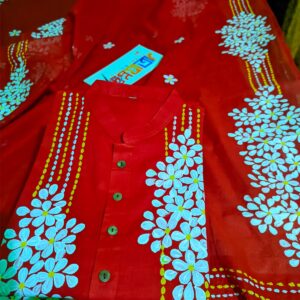 লাল ক্যানভাসে সাদা ফুল শাড়ী পাঞ্জাবি